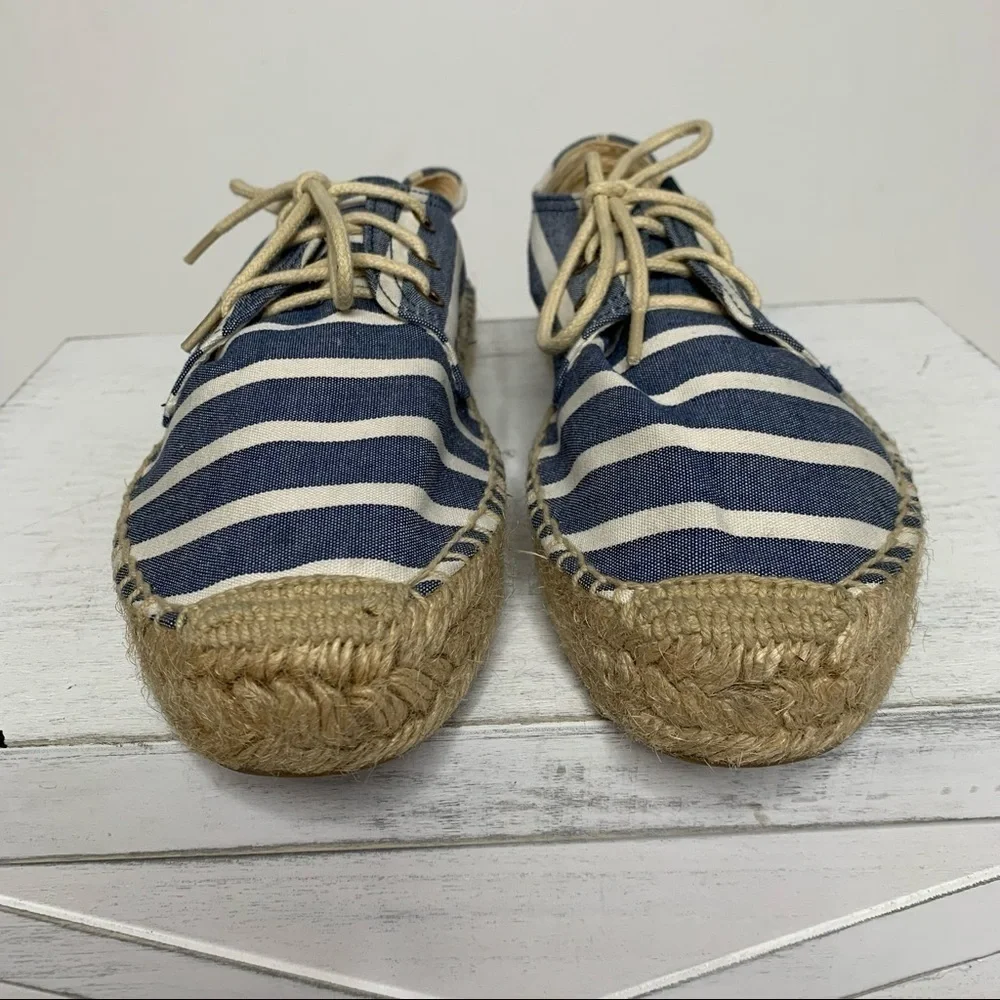 Soludos Derby Blue White Stripe Lace Up Espadrilles